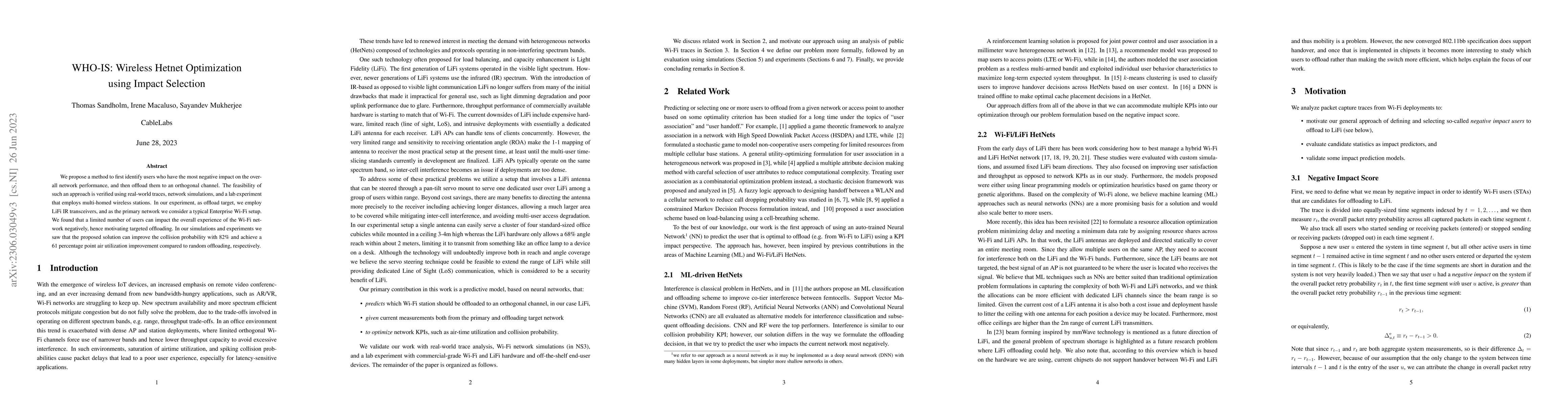 Thumbnail for WHO-IS: Wireless Hetnet Optimization using Impact Selection
