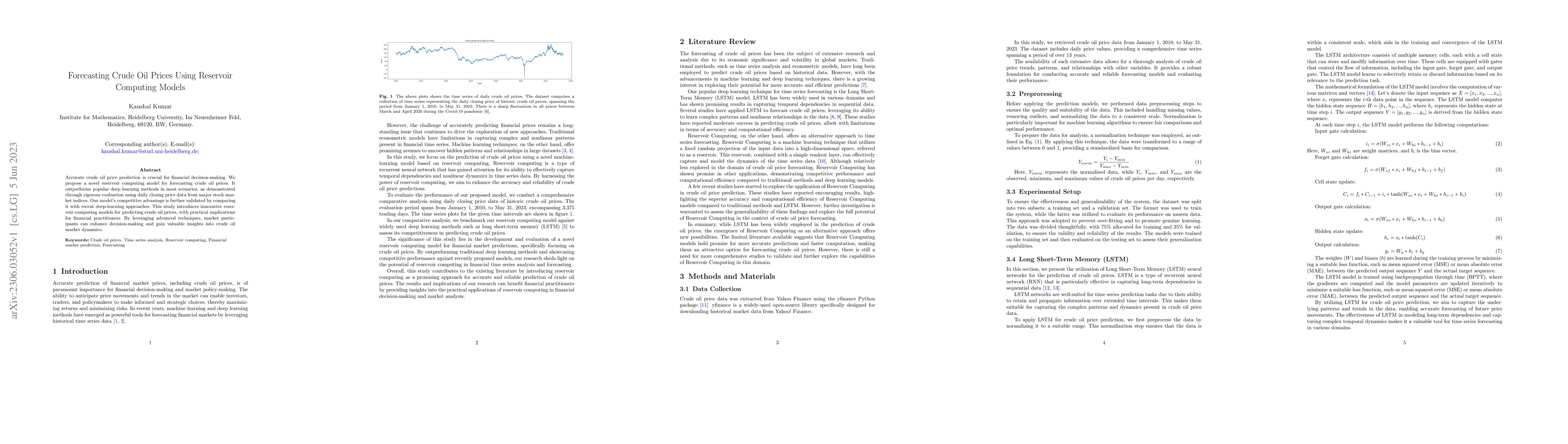 Thumbnail for Forecasting Crude Oil Prices Using Reservoir Computing Models