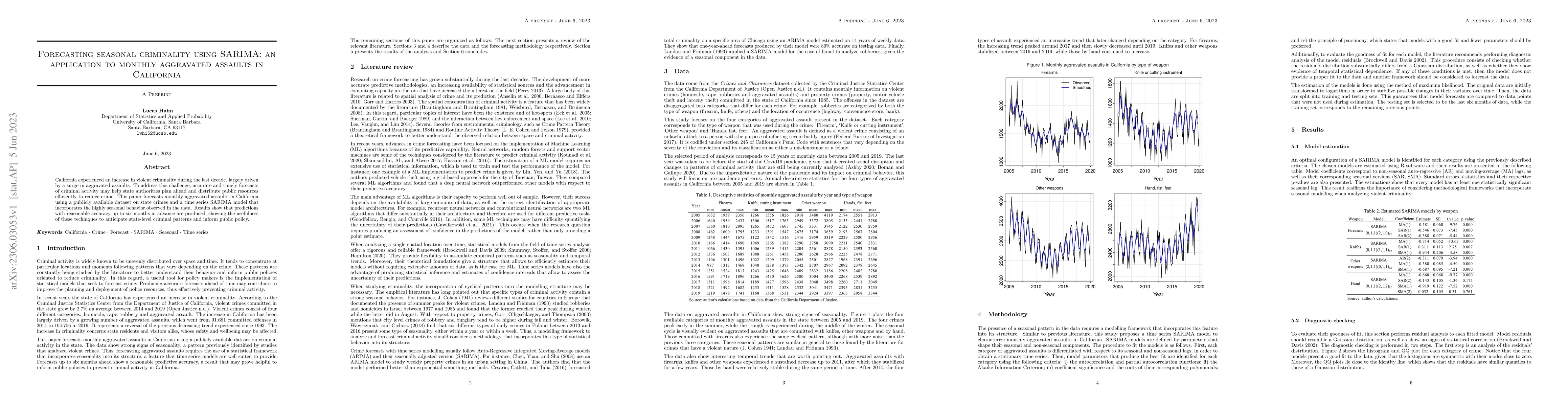 Thumbnail for Forecasting seasonal criminality using SARIMA: an application to monthly
  aggravated assaults in California