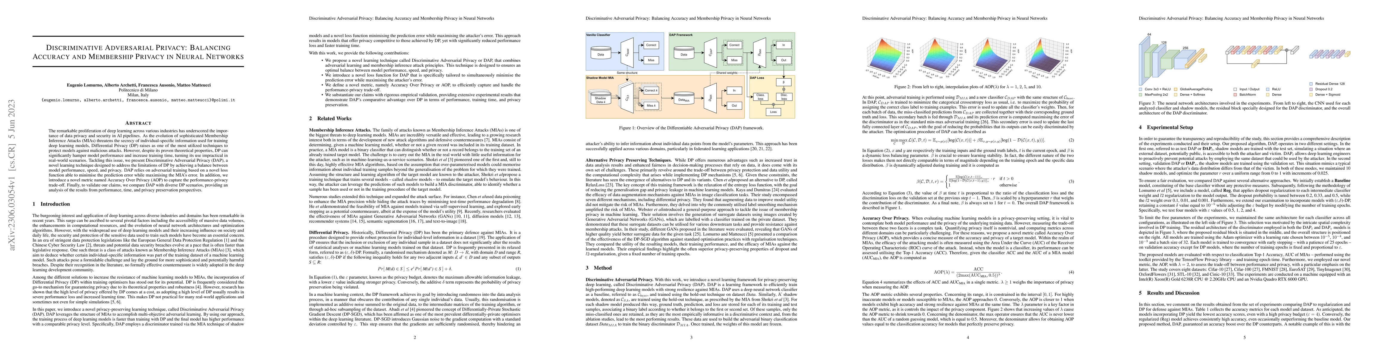 Thumbnail for Discriminative Adversarial Privacy: Balancing Accuracy and Membership
  Privacy in Neural Networks