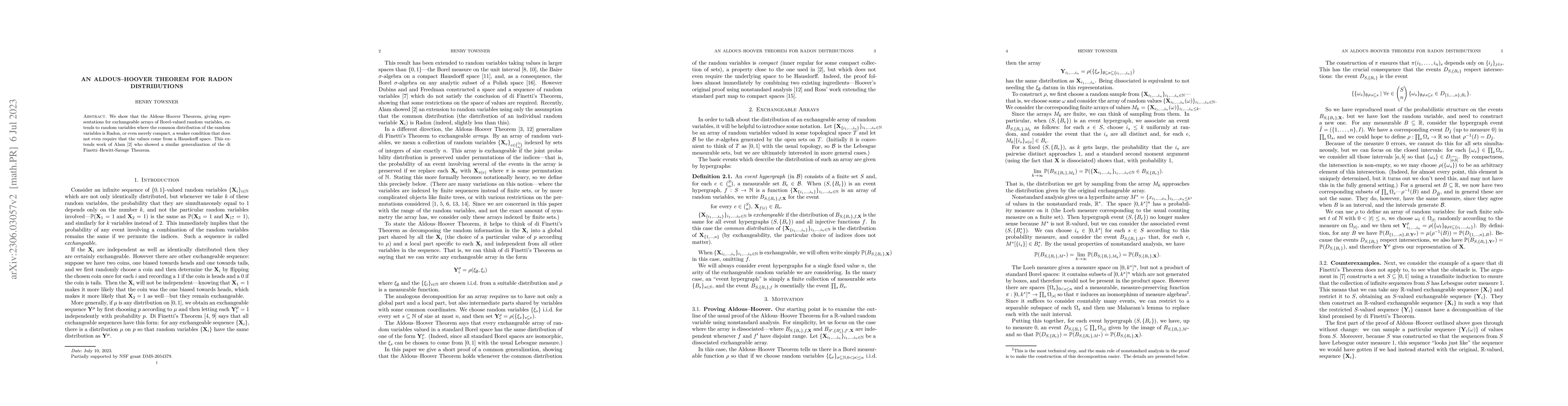 Thumbnail for An Aldous--Hoover Theorem for Radon Distributions