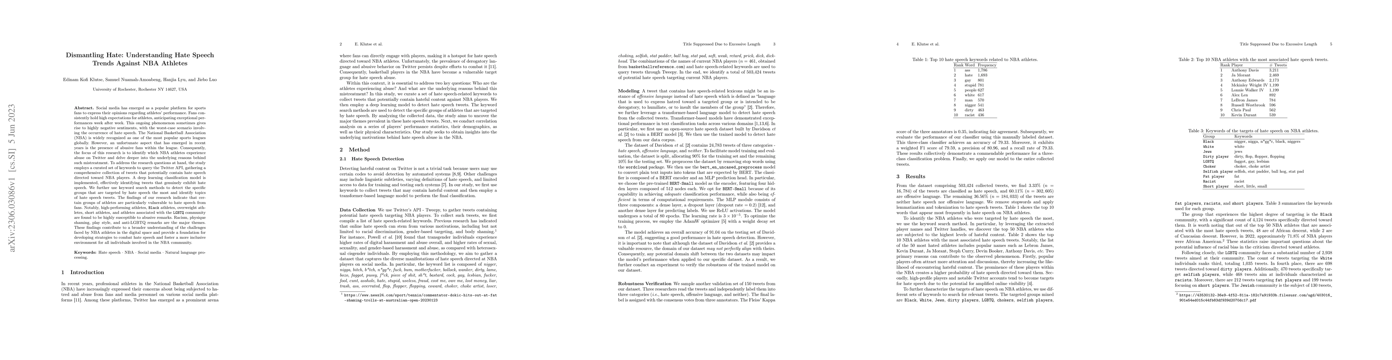 Thumbnail for Dismantling Hate: Understanding Hate Speech Trends Against NBA Athletes