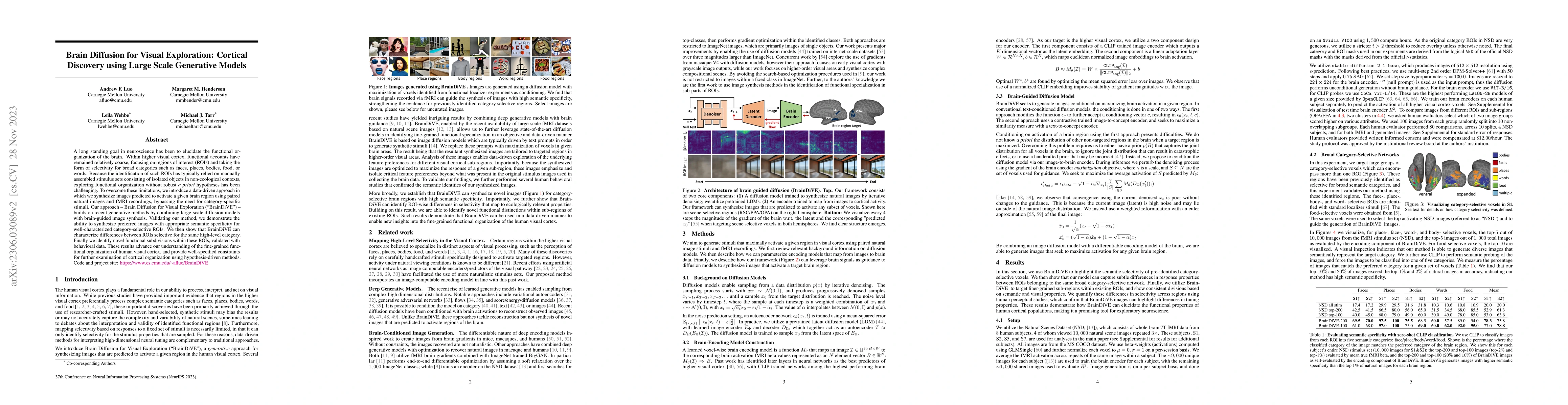 Thumbnail for Brain Diffusion for Visual Exploration: Cortical Discovery using Large
  Scale Generative Models