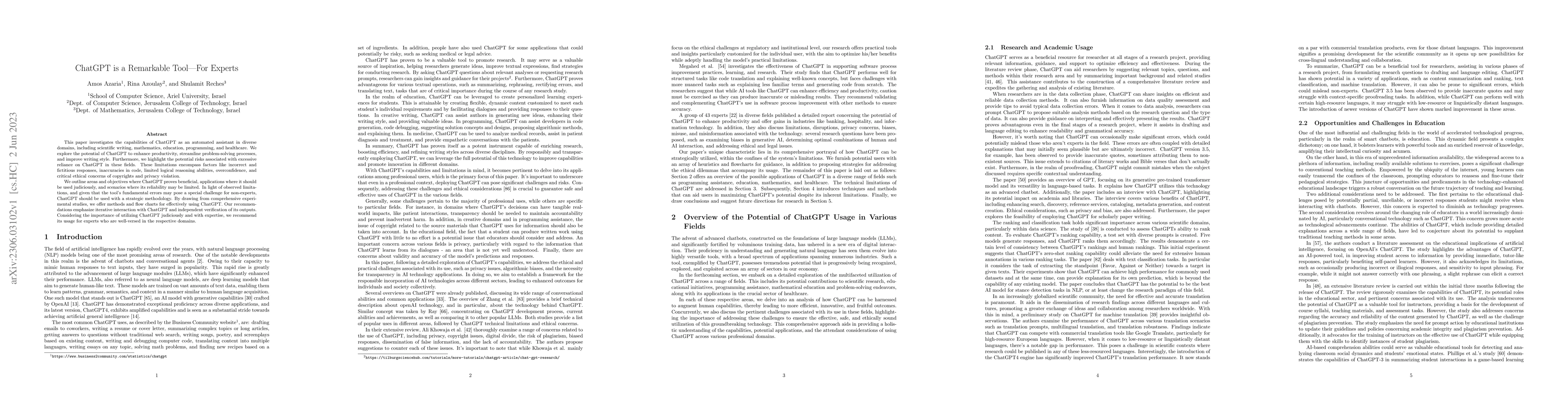 Thumbnail for ChatGPT is a Remarkable Tool -- For Experts