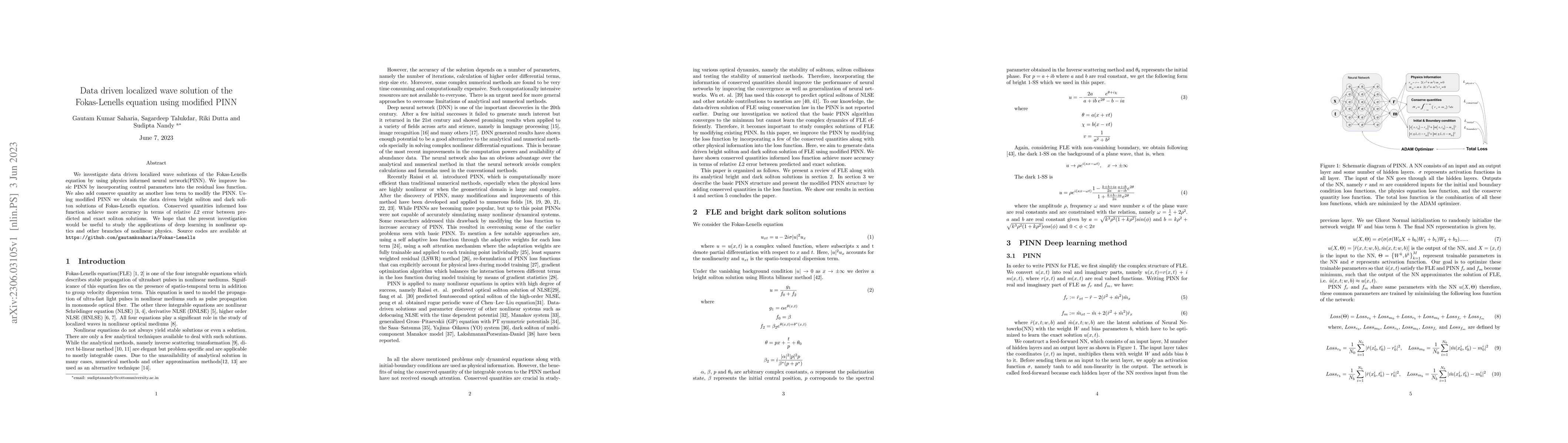 Thumbnail for Data driven localized wave solution of the Fokas-Lenells equation using
  modified PINN
