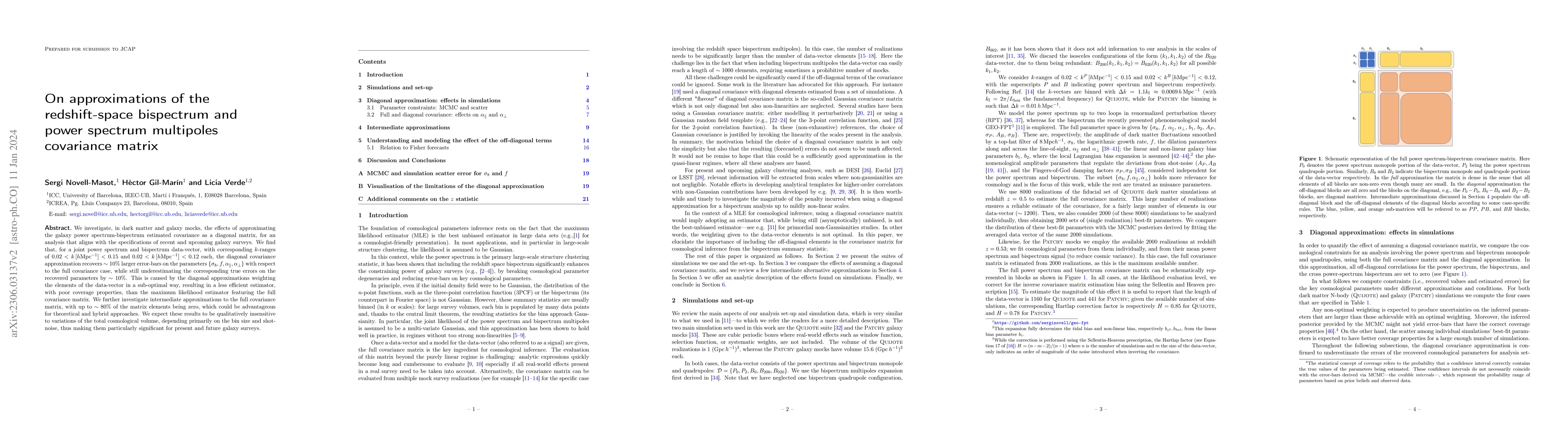 Thumbnail for On approximations of the redshift-space bispectrum and power spectrum
  multipoles covariance matrix