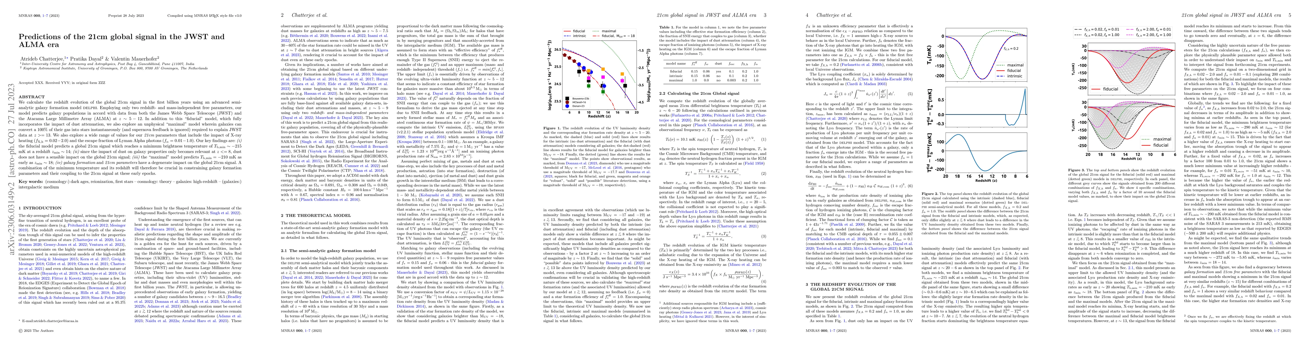 Thumbnail for Predictions of the 21cm global signal in the JWST and ALMA era