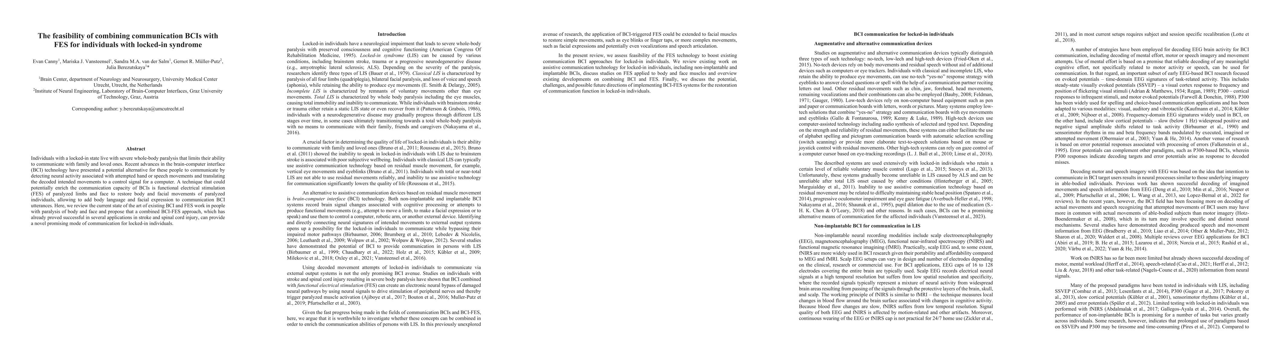 Thumbnail for The feasibility of combining communication BCIs with FES for individuals
  with locked-in syndrome