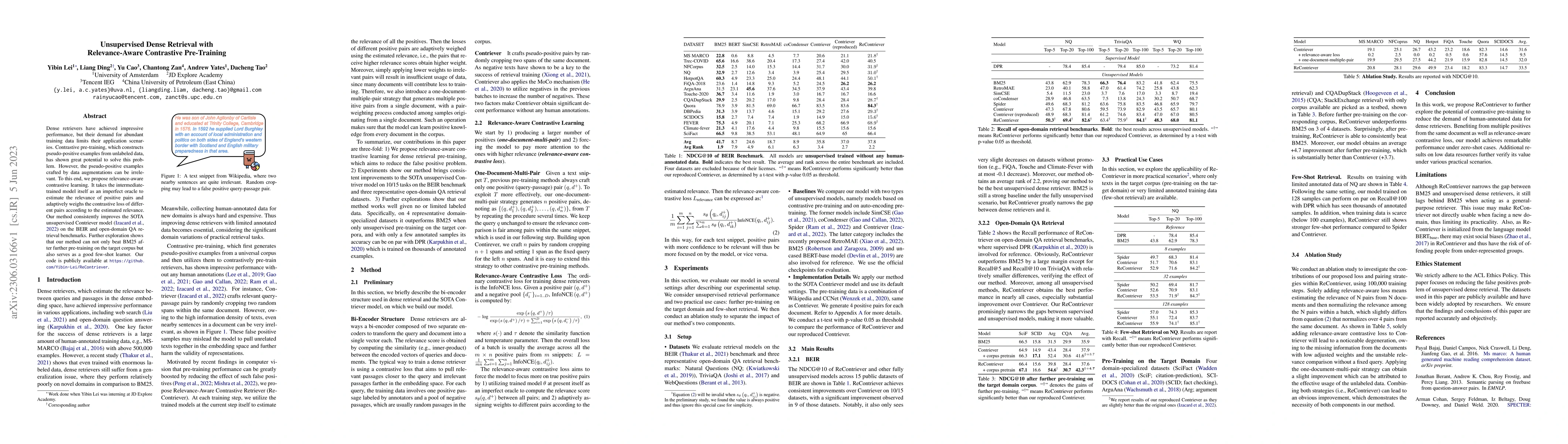 Thumbnail for Unsupervised Dense Retrieval with Relevance-Aware Contrastive
  Pre-Training