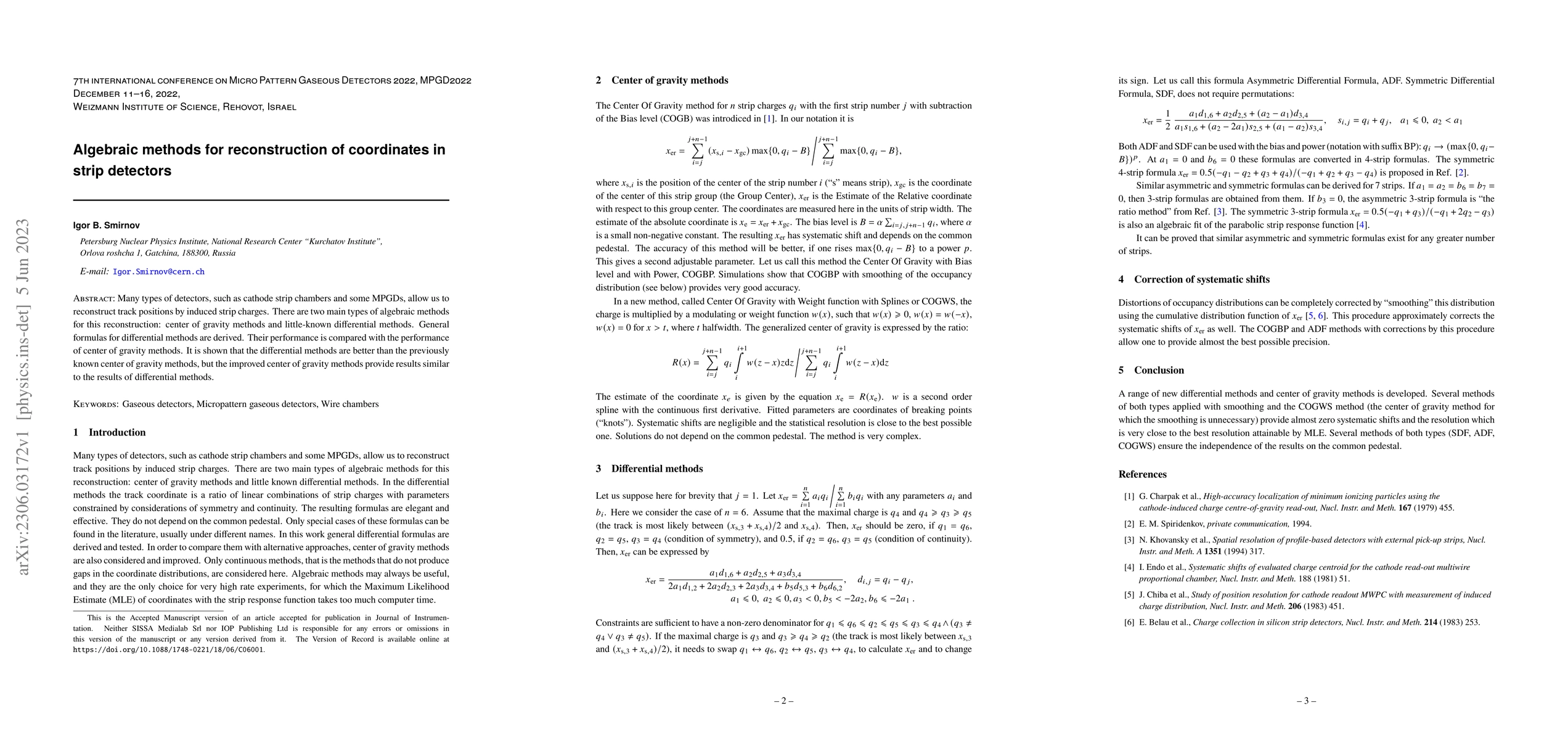 Thumbnail for Algebraic methods for reconstruction of coordinates in strip detectors