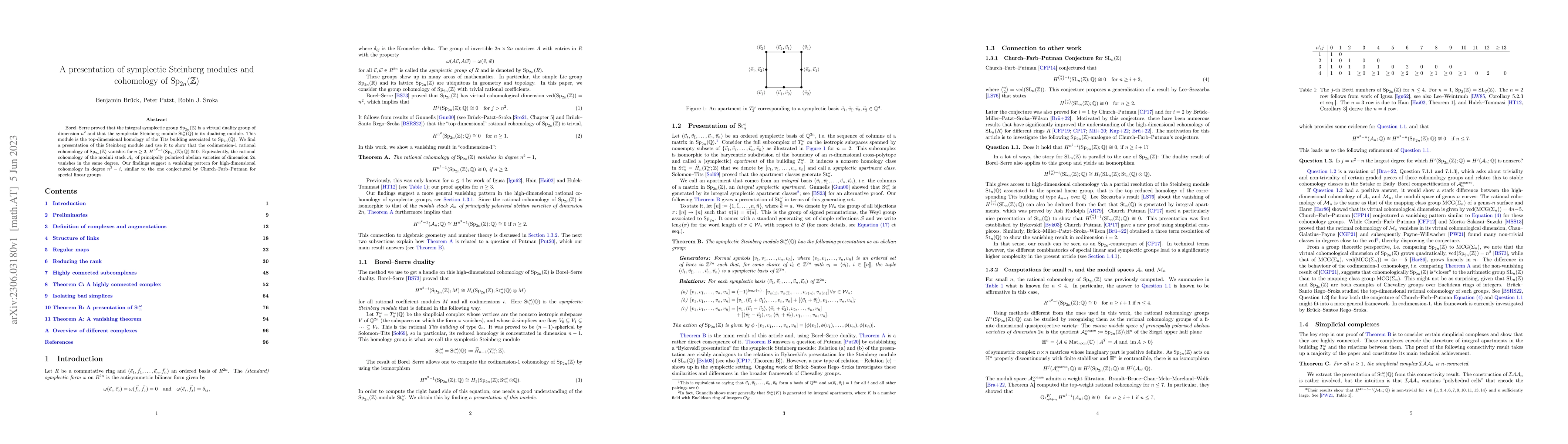 Thumbnail for A presentation of symplectic Steinberg modules and cohomology of
  $\operatorname{Sp}_{2n}(\mathbb{Z})$