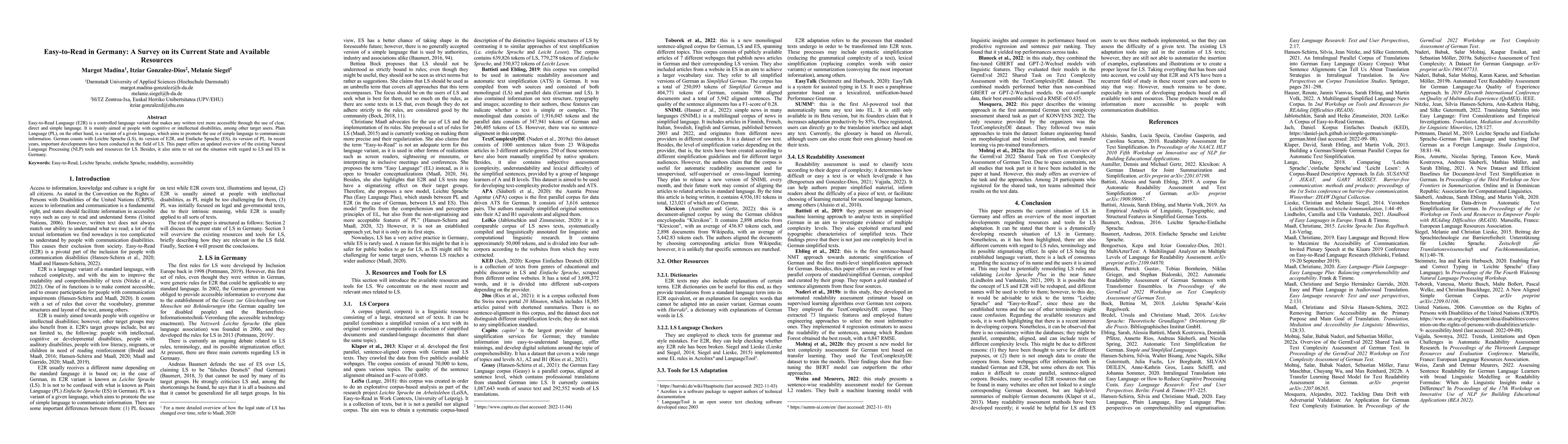 Thumbnail for Easy-to-Read in Germany: A Survey on its Current State and Available
  Resources