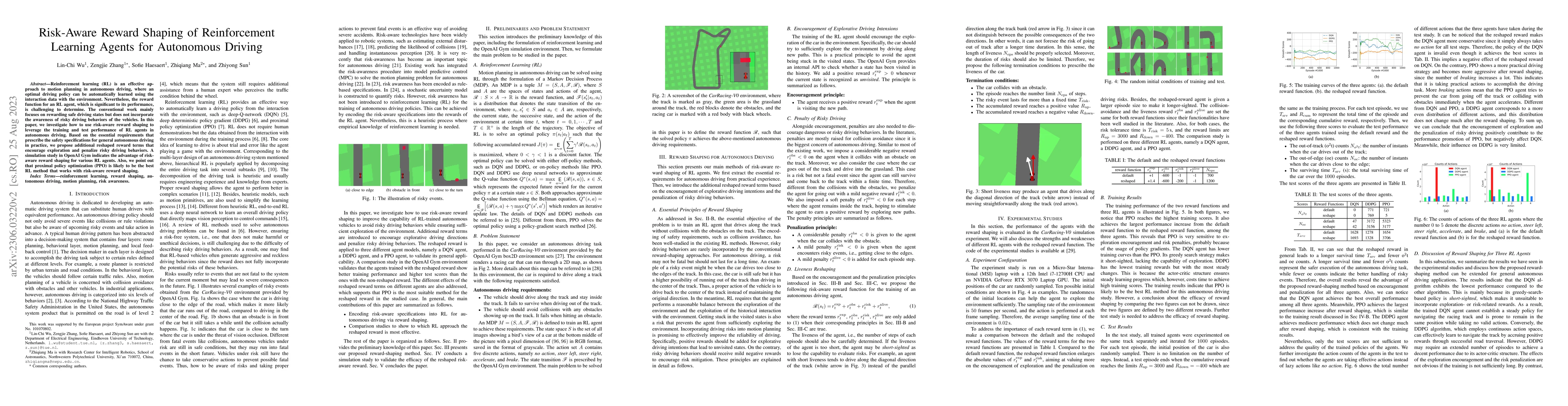 Thumbnail for Risk-Aware Reward Shaping of Reinforcement Learning Agents for
  Autonomous Driving
