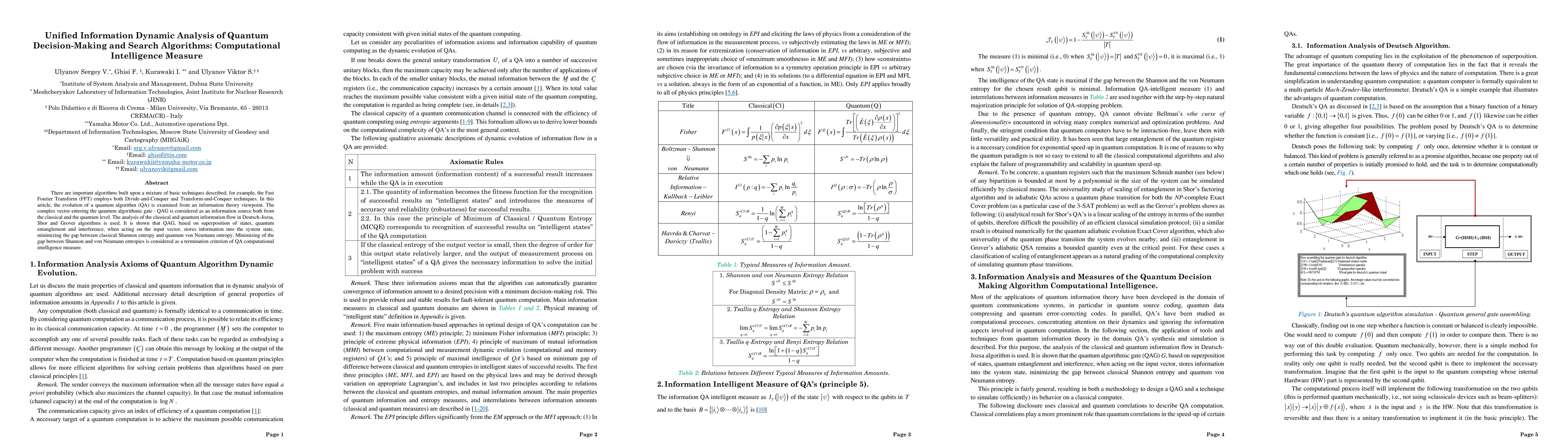 Thumbnail for Unified Information Dynamic Analysis of Quantum Decision-Making and
  Search Algorithms: Computational Intelligence Measure