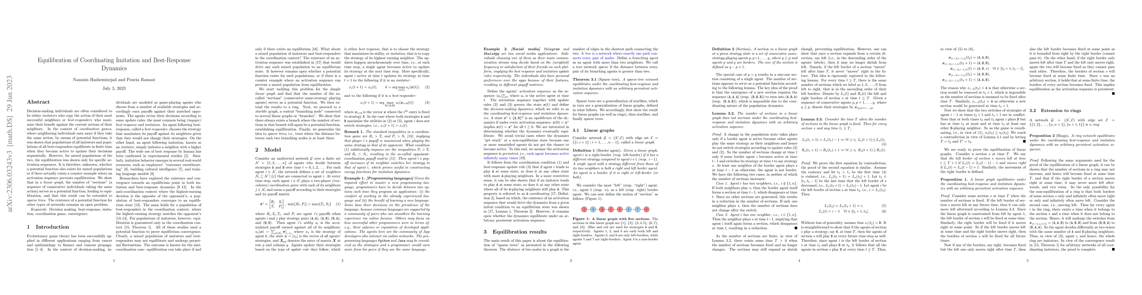 Thumbnail for Equilibration of Coordinating Imitation and Best-Response Dynamics