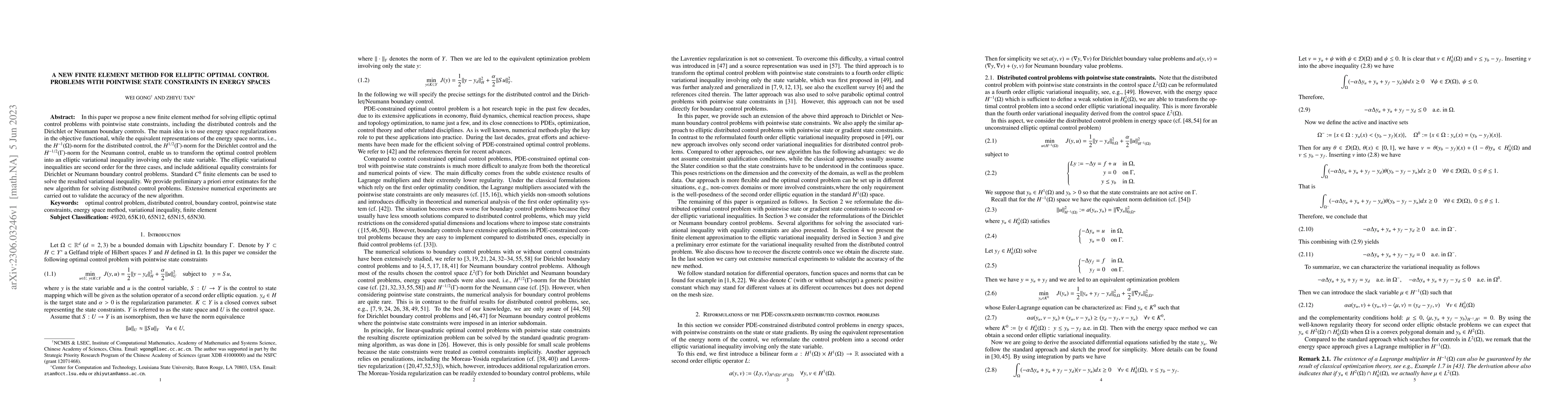 Thumbnail for A new finite element method for elliptic optimal control problems with
  pointwise state constraints in energy spaces