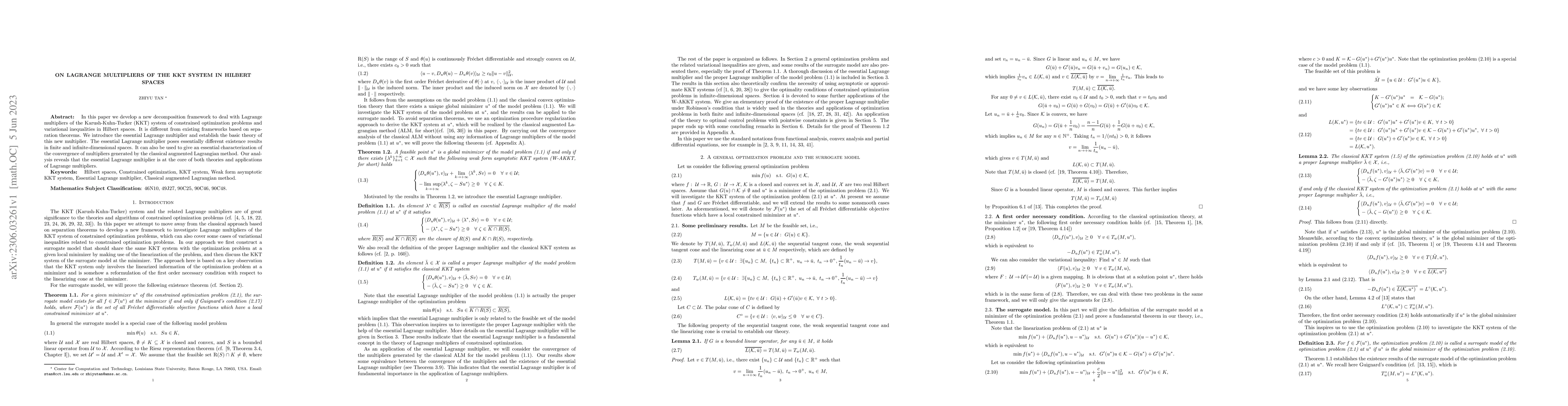 Thumbnail for On Lagrange multipliers of the KKT system in Hilbert spaces
