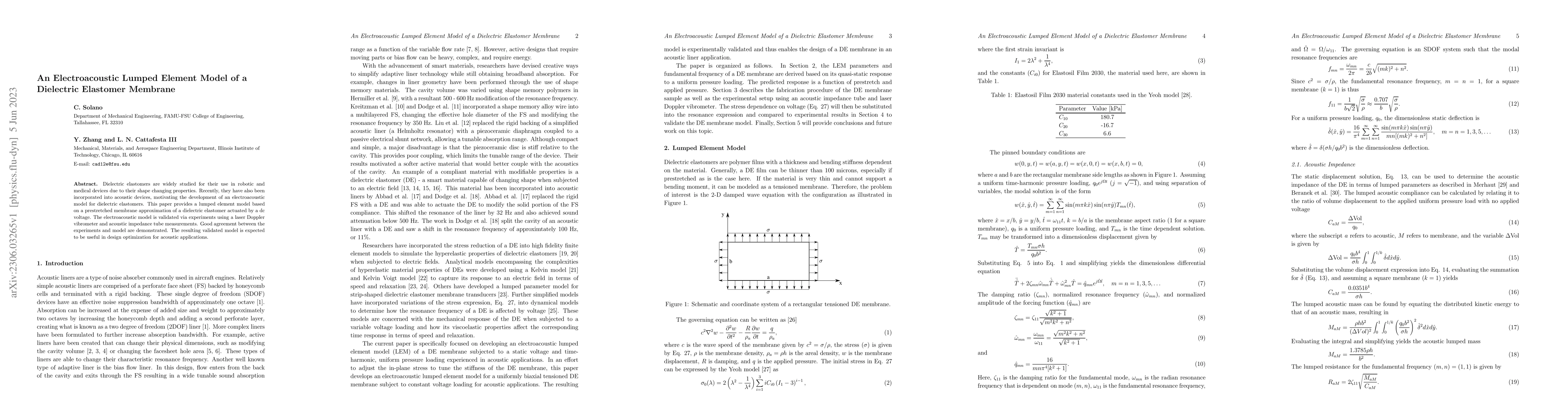 Thumbnail for An Electroacoustic Lumped Element Model of a Dielectric Elastomer
  Membrane