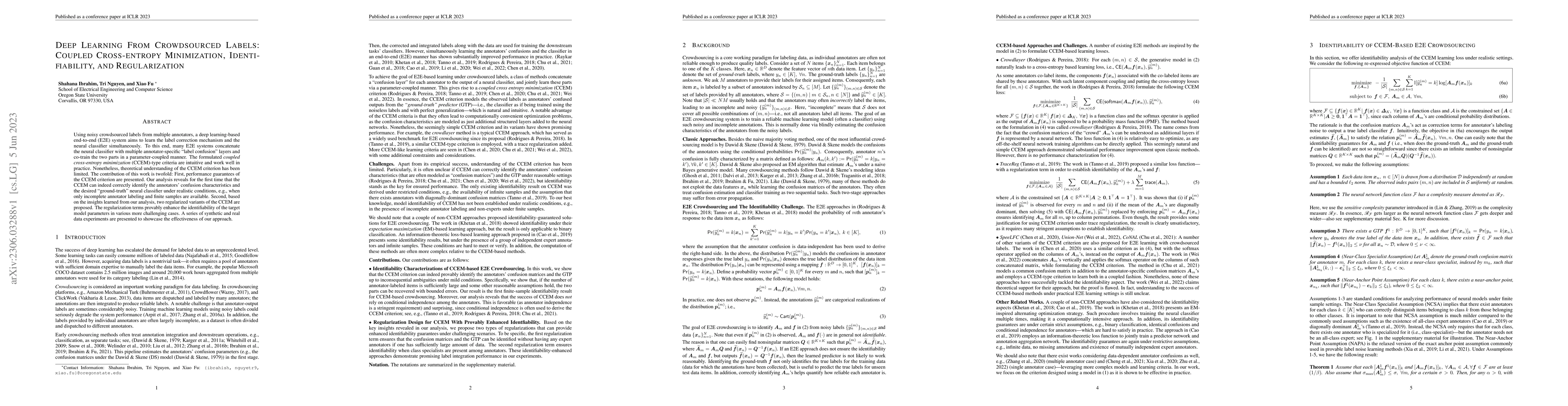 Thumbnail for Deep Learning From Crowdsourced Labels: Coupled Cross-entropy
  Minimization, Identifiability, and Regularization