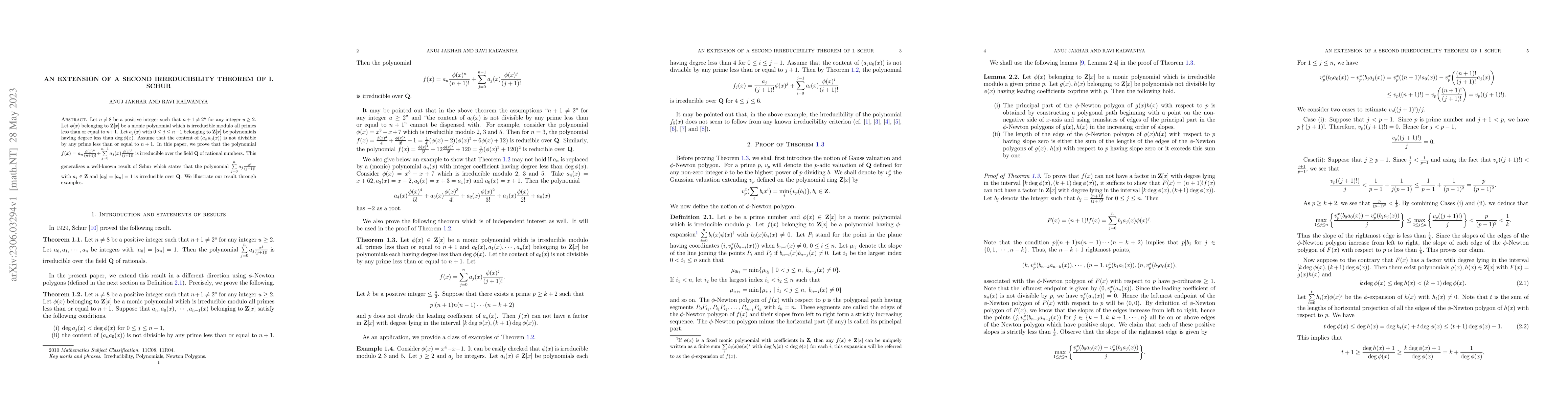Thumbnail for An extension of a second irreducibility theorem of I. Schur
