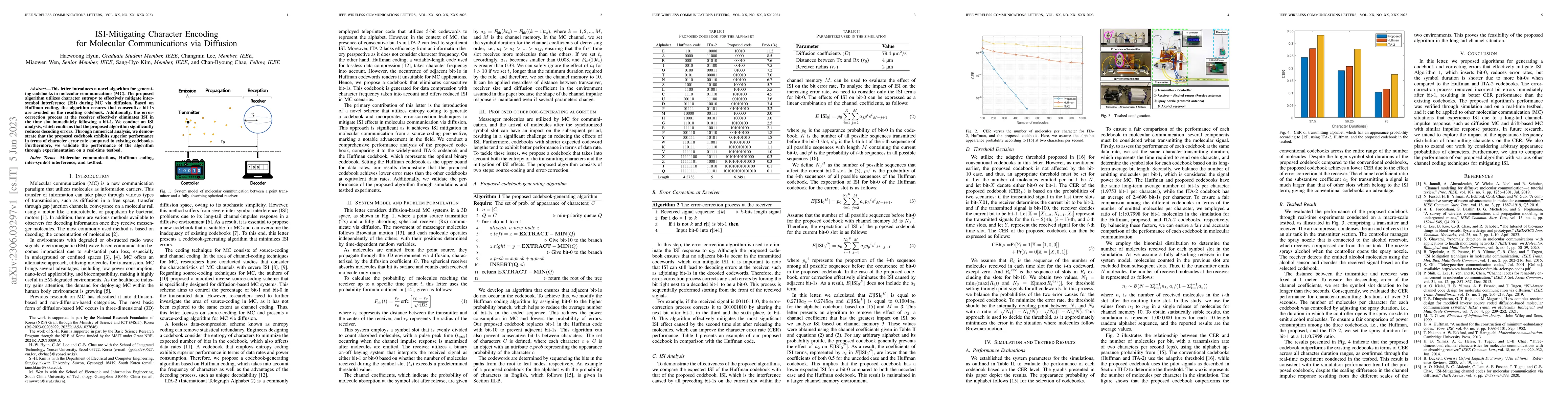 Thumbnail for ISI-Mitigating Character Encoding for Molecular communications via
  Diffusion