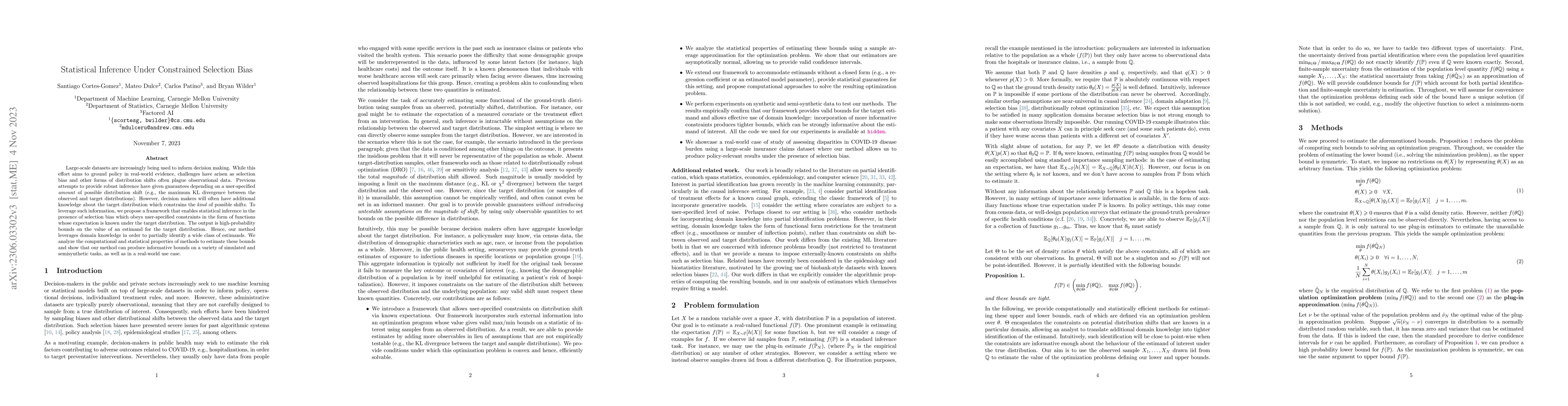 Thumbnail for Statistical Inference Under Constrained Selection Bias
