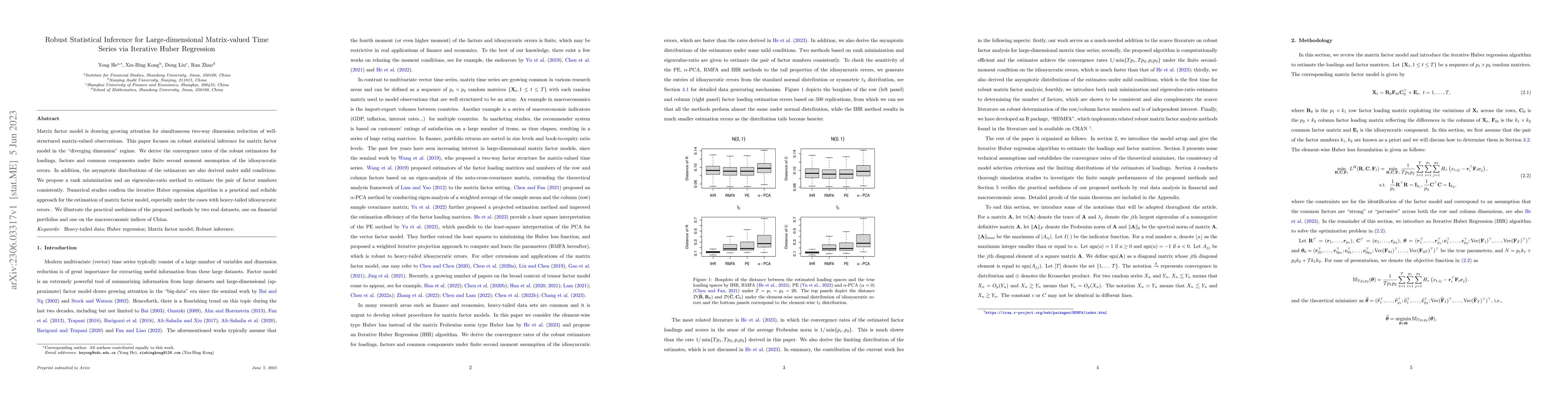 Thumbnail for Robust Statistical Inference for Large-dimensional Matrix-valued Time
  Series via Iterative Huber Regression