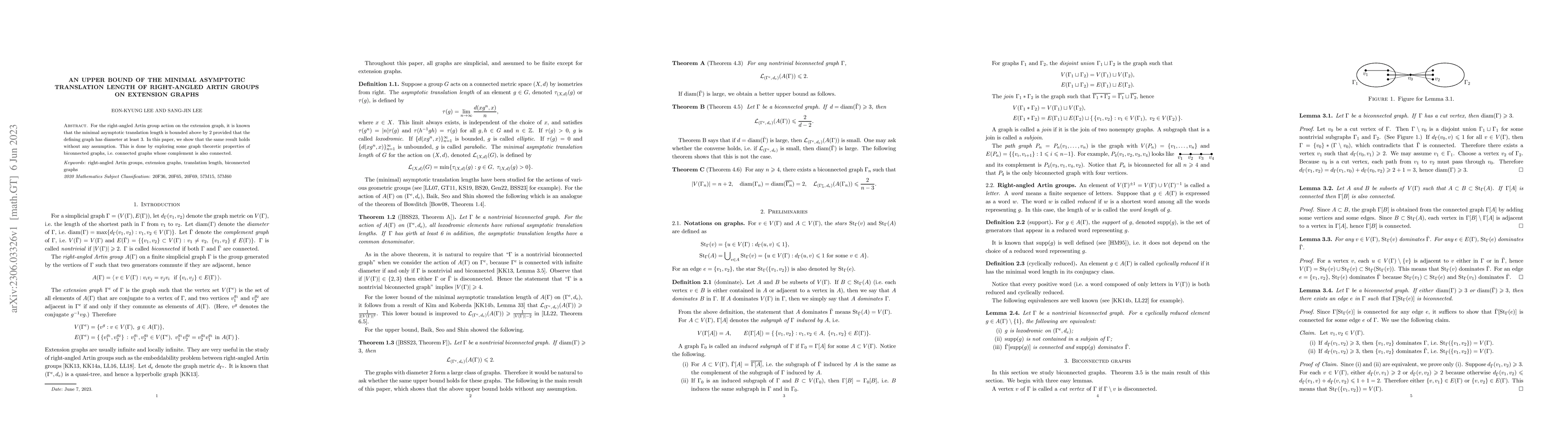 Thumbnail for An upper bound of the minimal asymptotic translation length of
  right-angled Artin groups on extension graphs