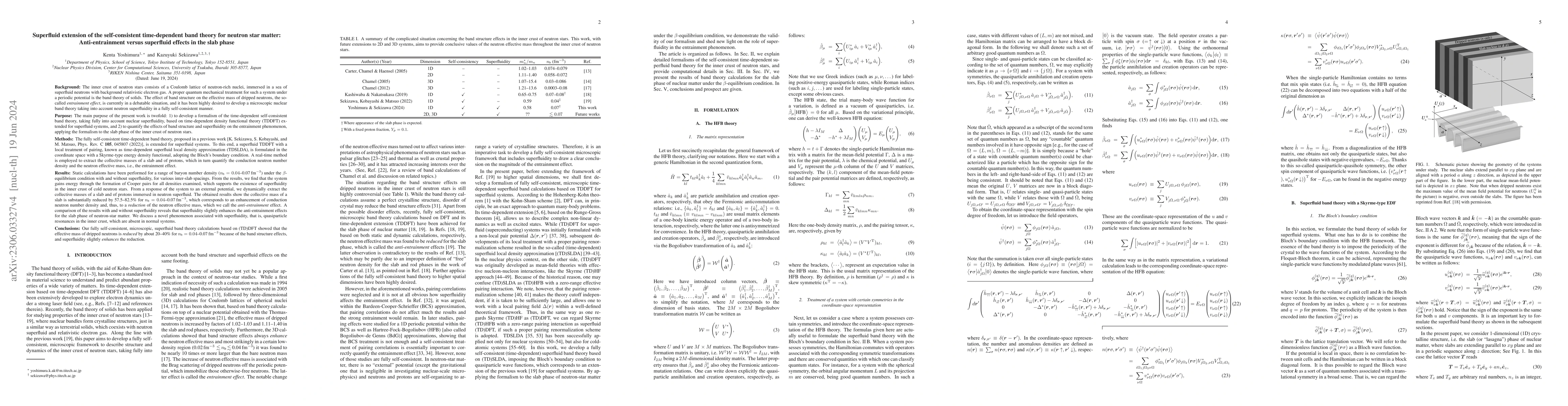 Thumbnail for Superfluid extension of the self-consistent time-dependent band theory
  for neutron star matter: Anti-entrainment versus superfluid effects in the
  slab phase