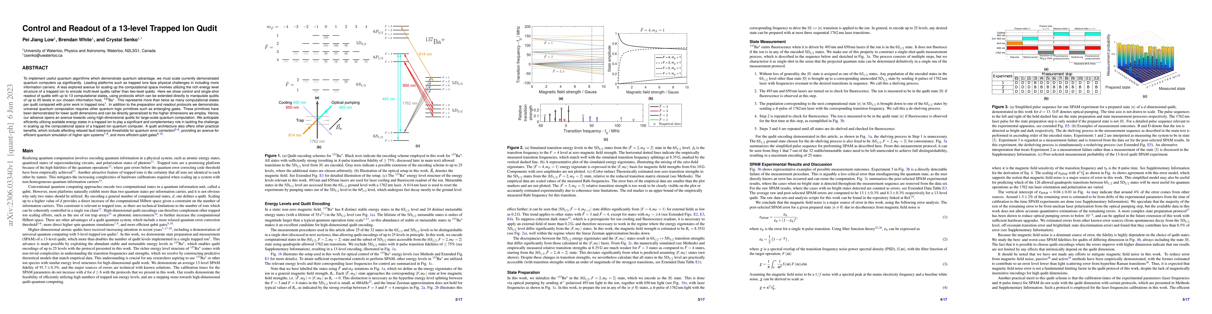 Thumbnail for Control and Readout of a 13-level Trapped Ion Qudit
