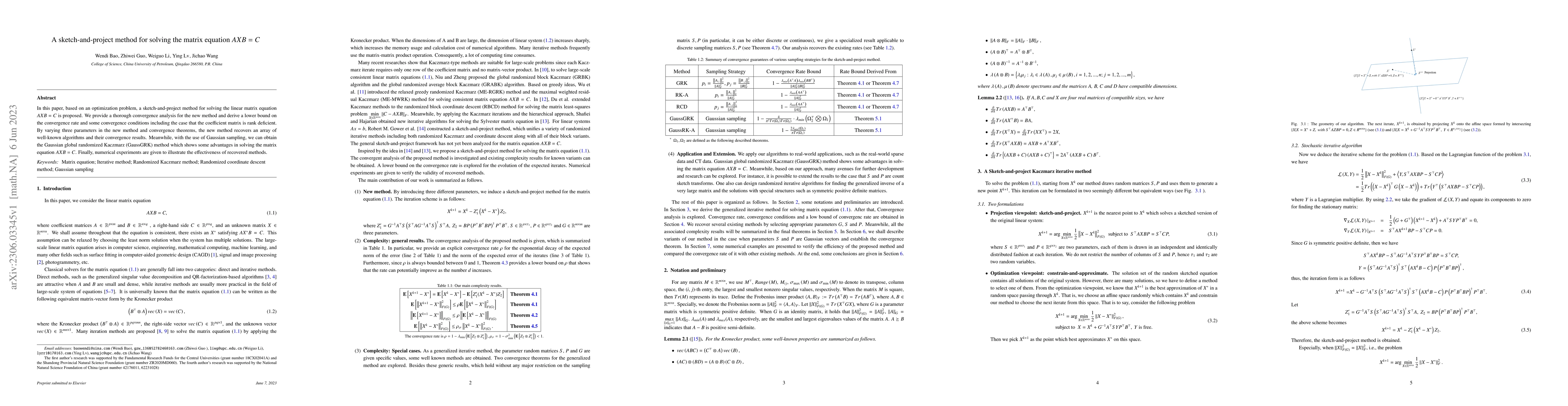 Thumbnail for A sketch-and-project method for solving the matrix equation AXB = C
