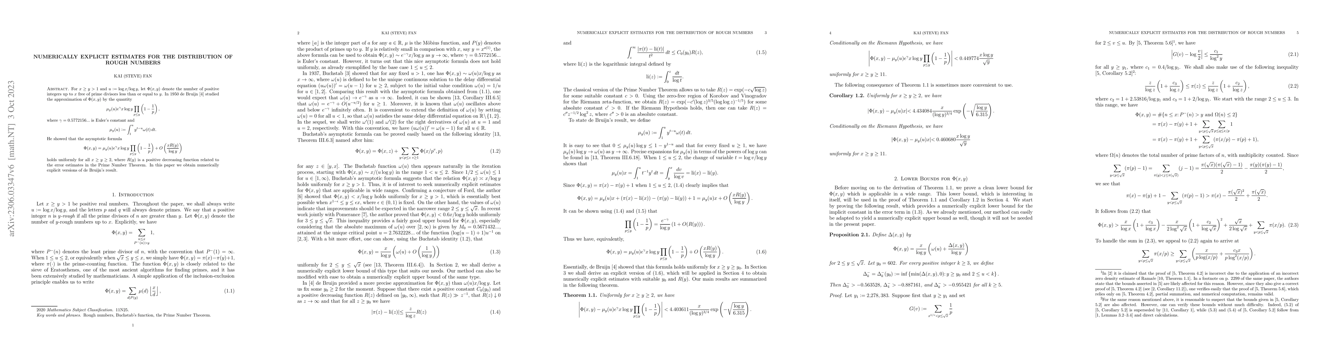 Thumbnail for Numerically explicit estimates for the distribution of rough numbers