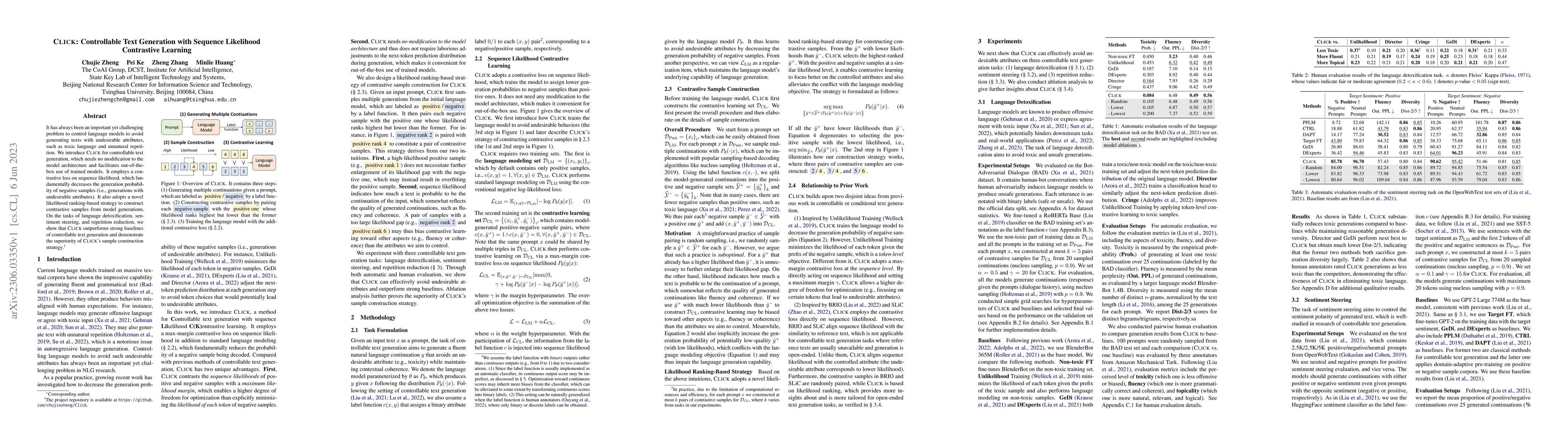 Thumbnail for Click: Controllable Text Generation with Sequence Likelihood Contrastive
  Learning