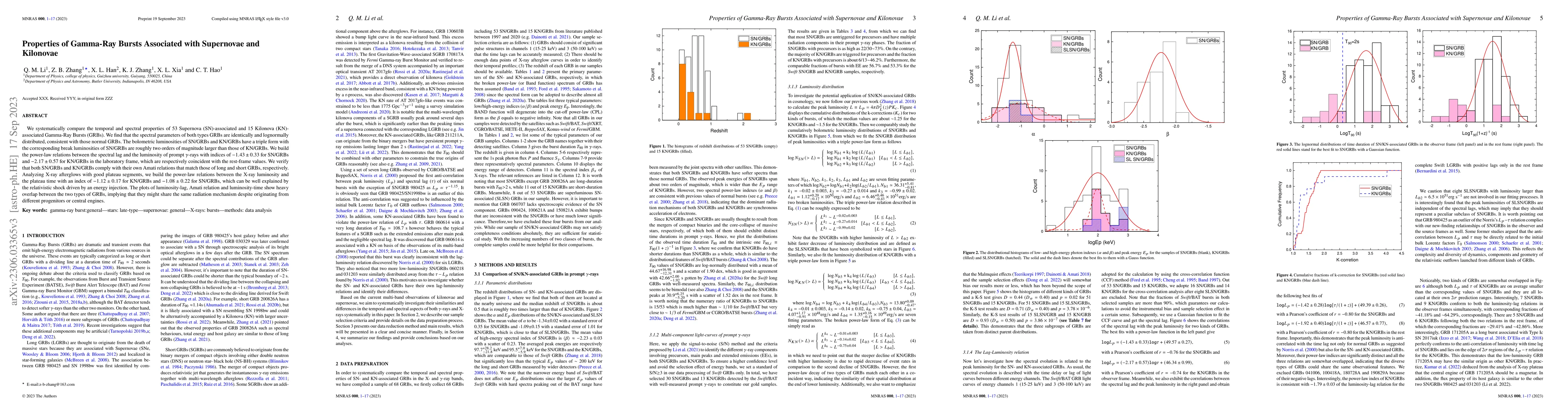Thumbnail for Properties of Gamma-Ray Bursts Associated with Supernovae and Kilonovae