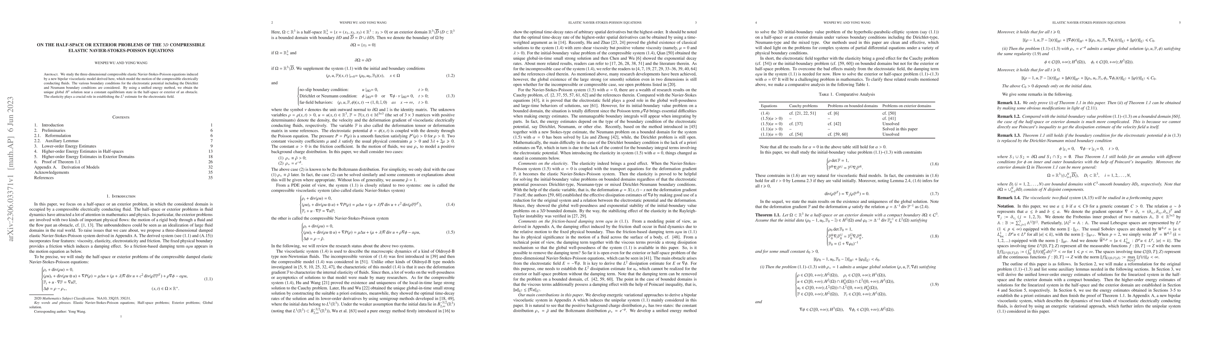 Thumbnail for On the half-space or exterior problems of the 3D compressible elastic
  Navier-Stokes-Poisson equations