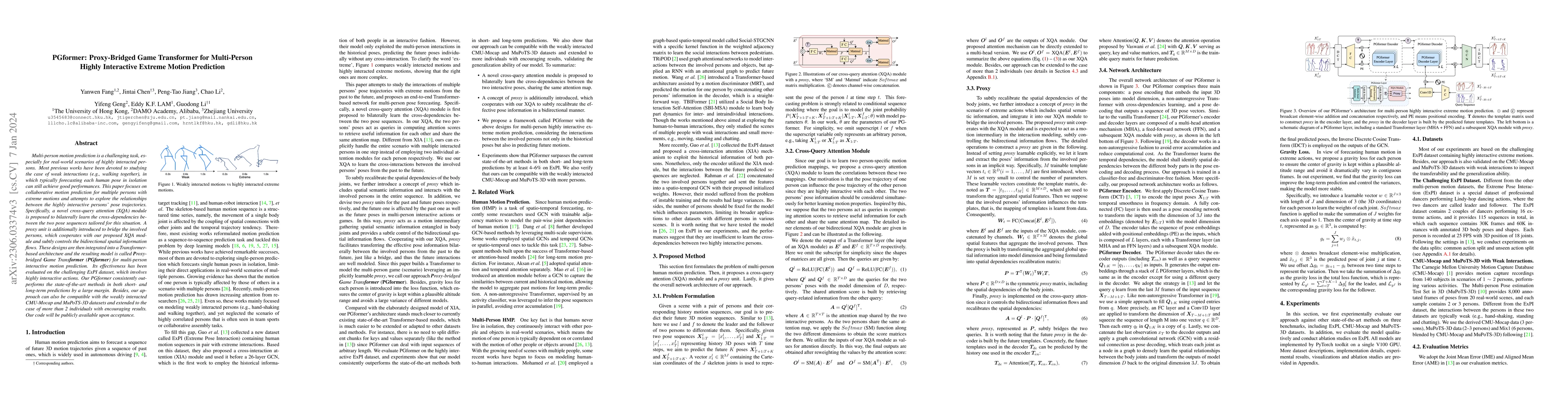 Thumbnail for PGformer: Proxy-Bridged Game Transformer for Multi-Person Highly
  Interactive Extreme Motion Prediction