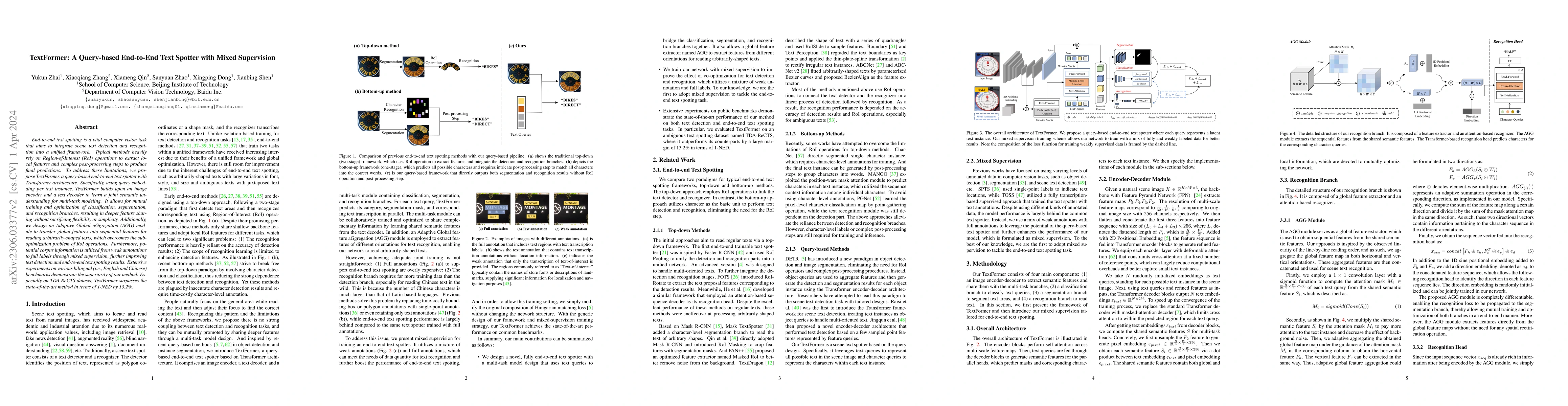 Thumbnail for TextFormer: A Query-based End-to-End Text Spotter with Mixed Supervision