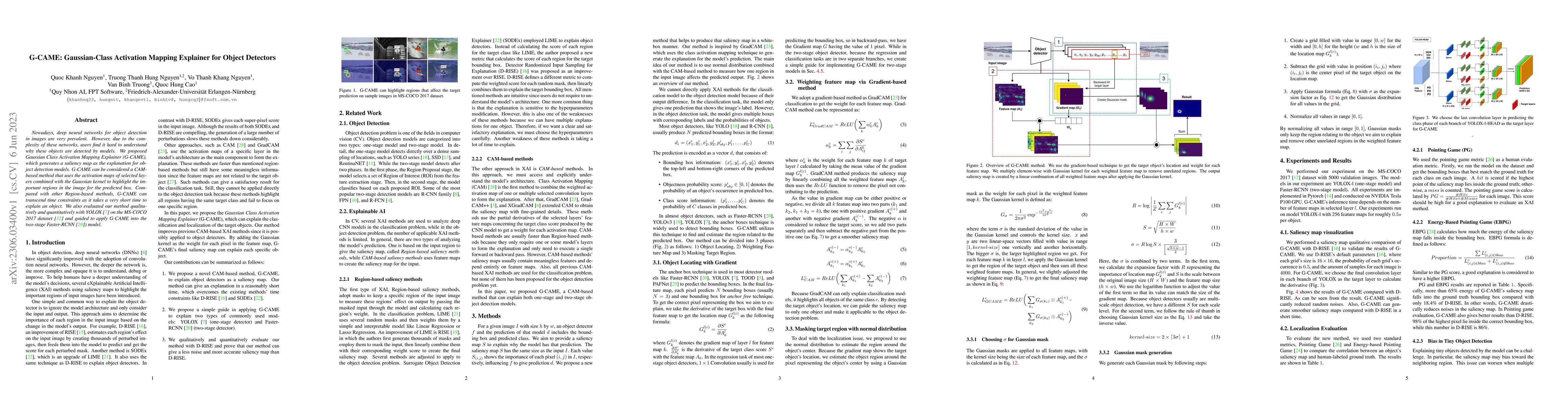 Thumbnail for G-CAME: Gaussian-Class Activation Mapping Explainer for Object Detectors