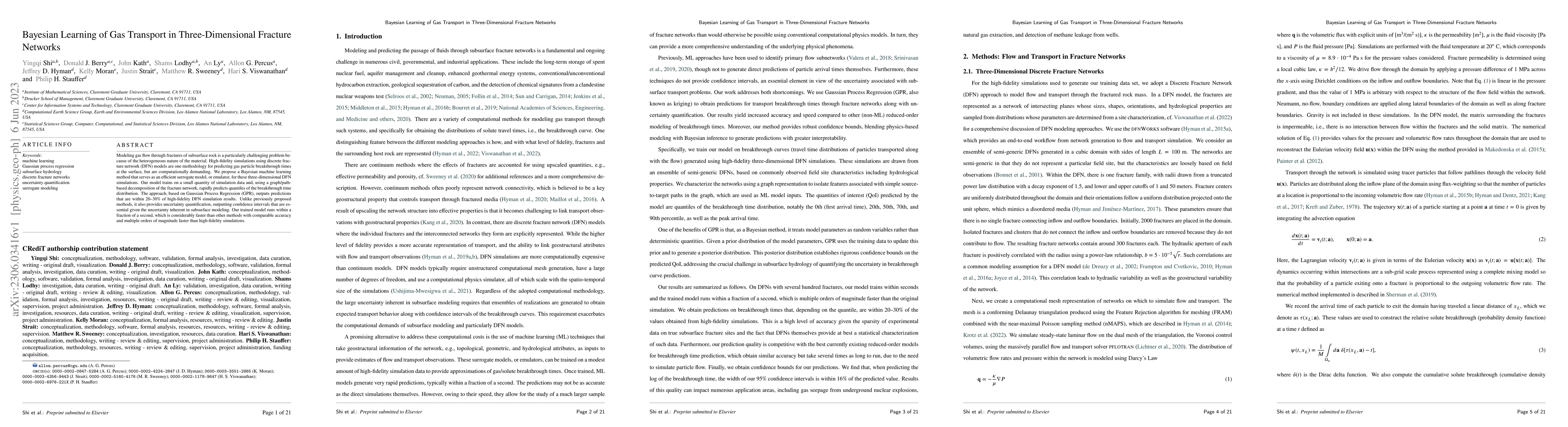 Thumbnail for Bayesian Learning of Gas Transport in Three-Dimensional Fracture
  Networks