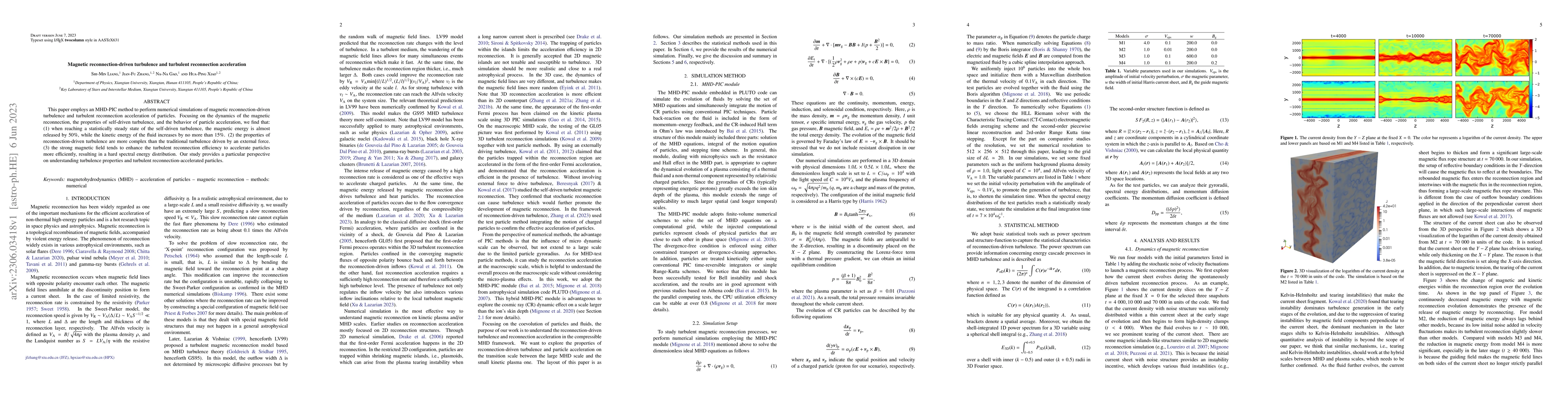 Thumbnail for Magnetic reconnection-driven turbulence and turbulent reconnection
  acceleration
