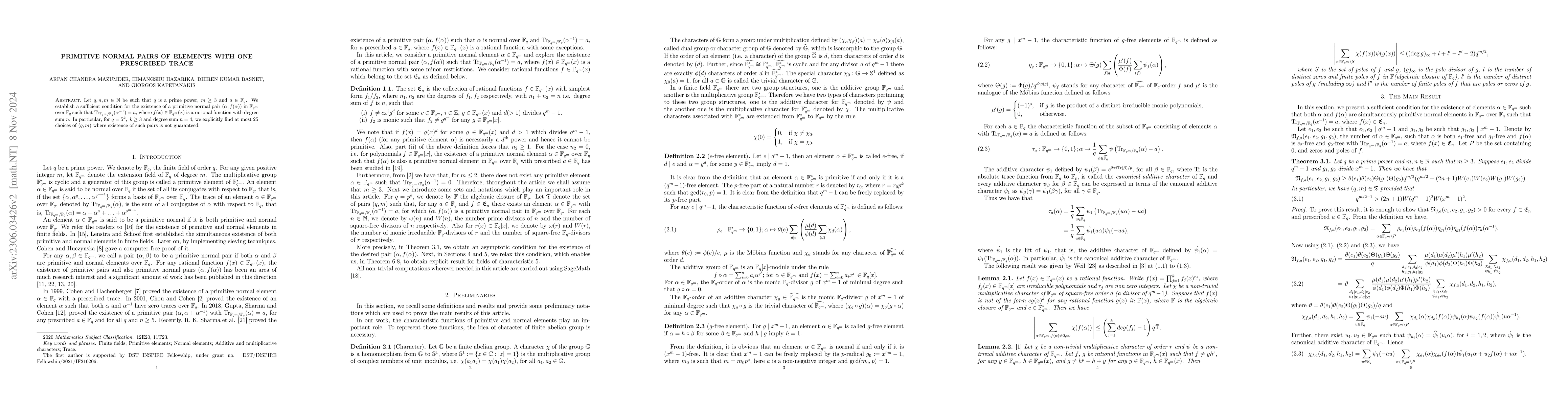 Thumbnail for Primitive normal pairs of elements with one prescribed trace
