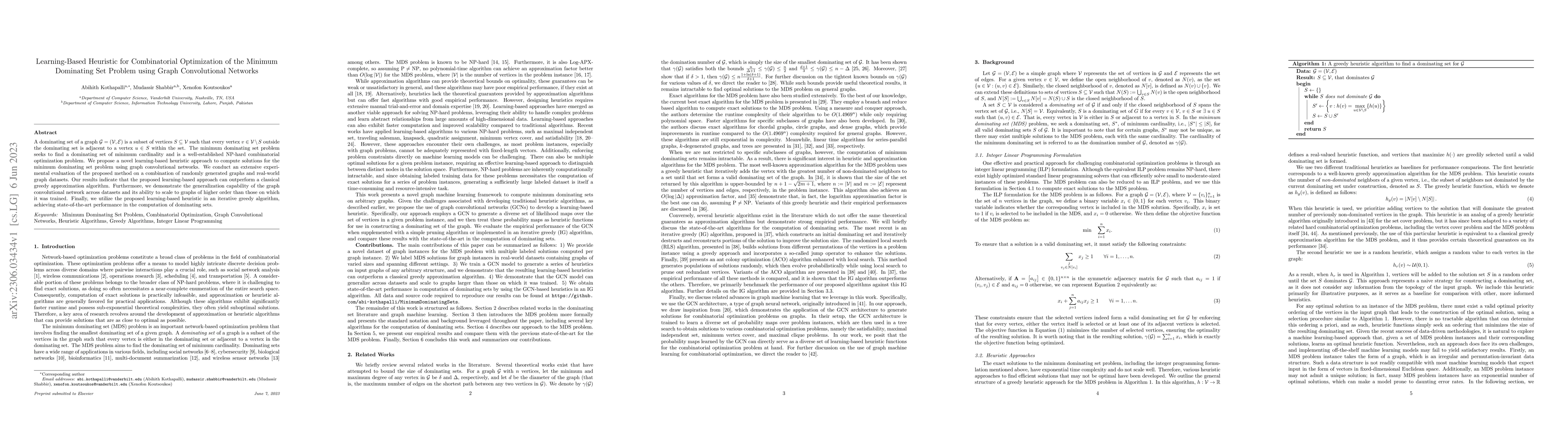 Thumbnail for Learning-Based Heuristic for Combinatorial Optimization of the Minimum
  Dominating Set Problem using Graph Convolutional Networks