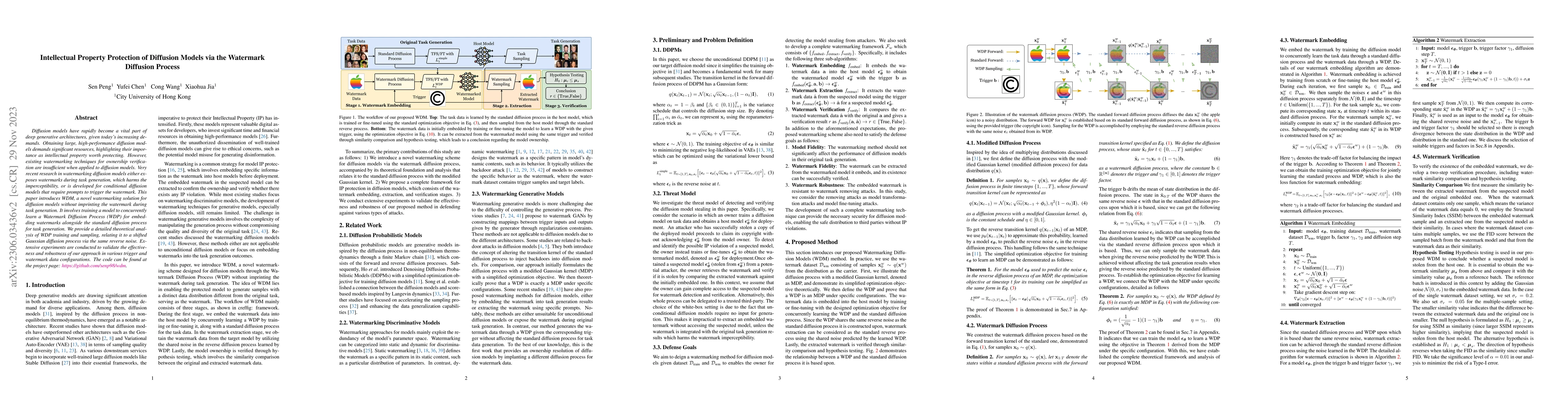 Thumbnail for Intellectual Property Protection of Diffusion Models via the Watermark
  Diffusion Process