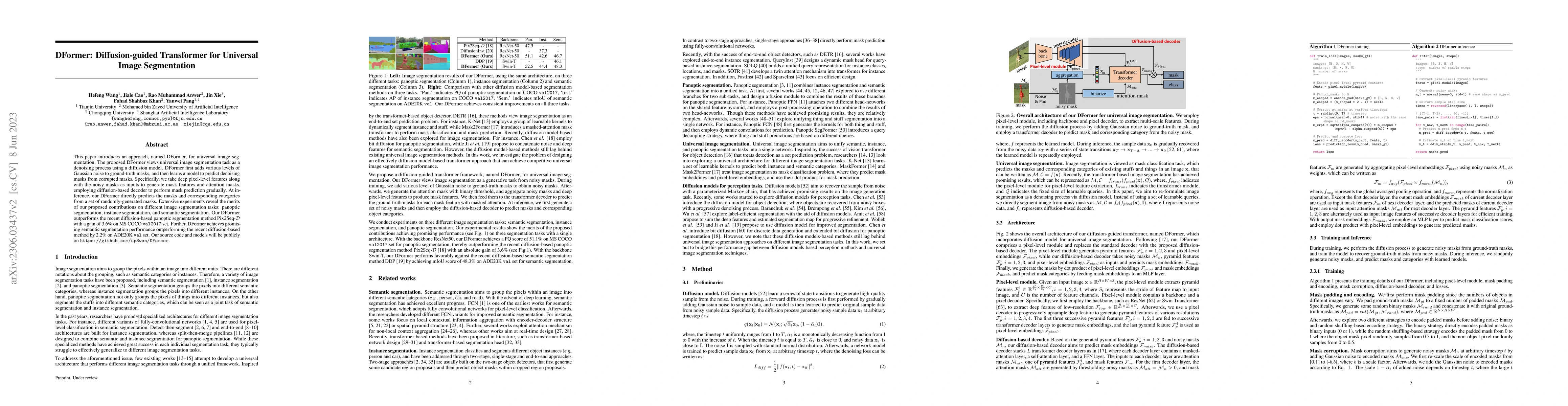 Thumbnail for DFormer: Diffusion-guided Transformer for Universal Image Segmentation