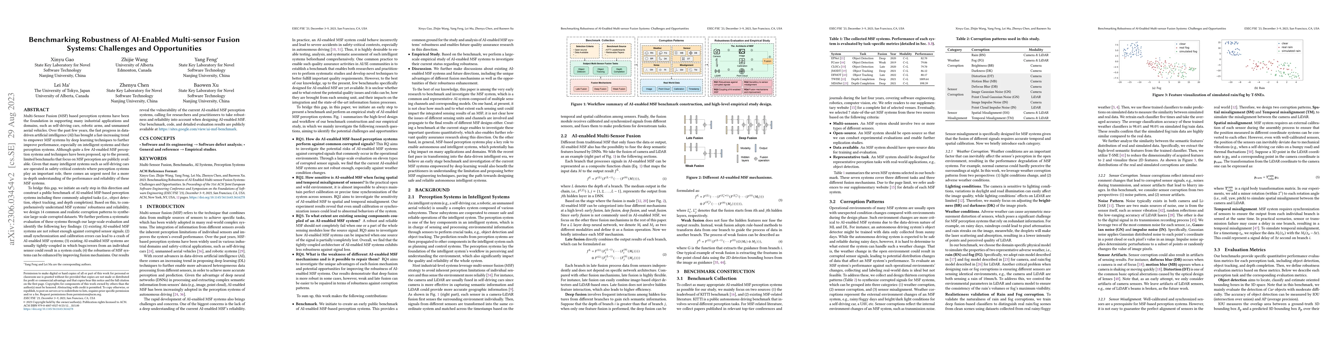 Thumbnail for Benchmarking Robustness of AI-Enabled Multi-sensor Fusion Systems:
  Challenges and Opportunities
