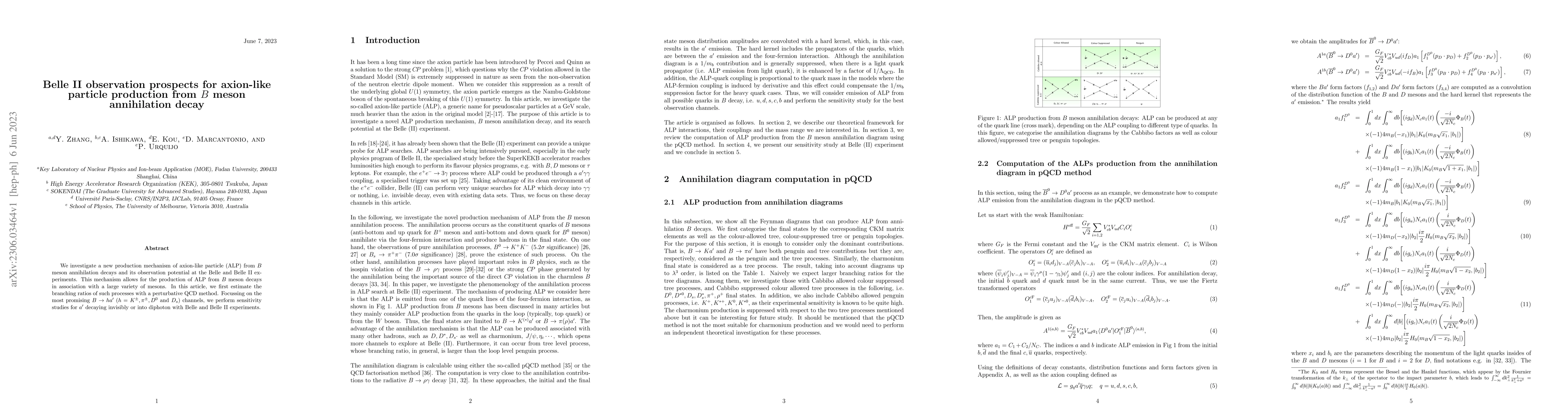 Thumbnail for Belle II observation prospects for axion-like particle production from
  $B$ meson annihilation decay