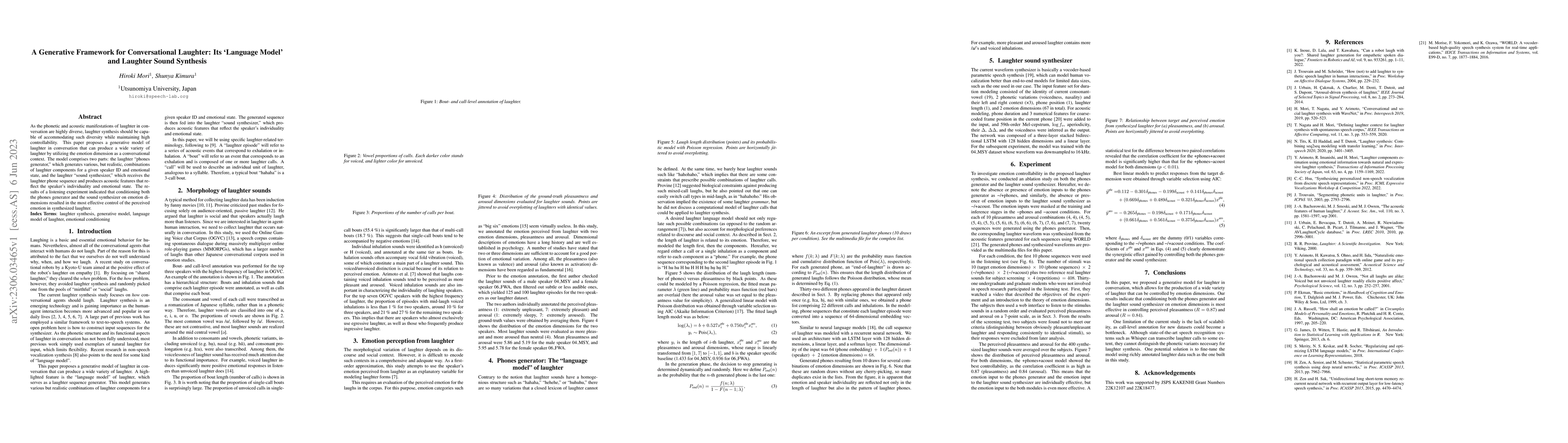 Thumbnail for A generative framework for conversational laughter: Its 'language model'
  and laughter sound synthesis