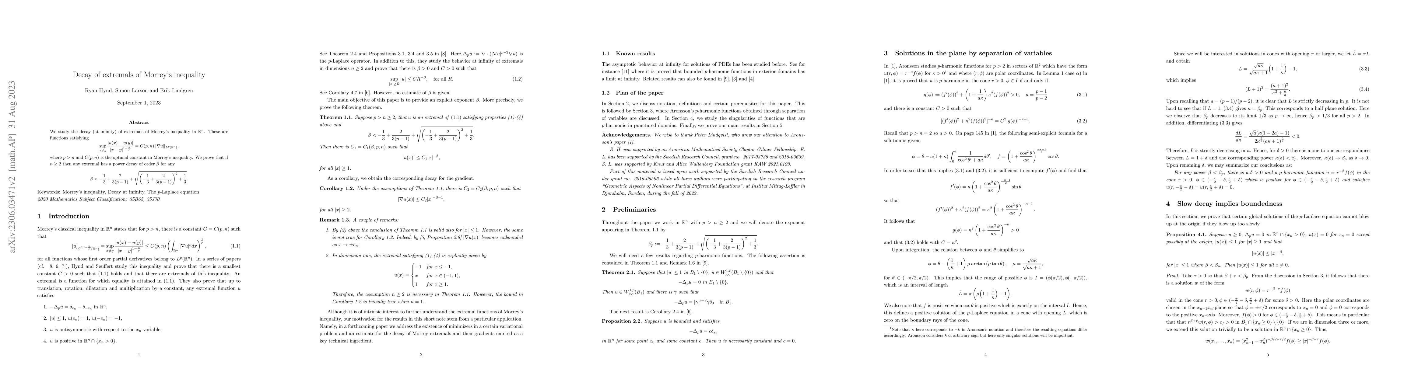 Thumbnail for Decay of extremals of Morrey's inequality