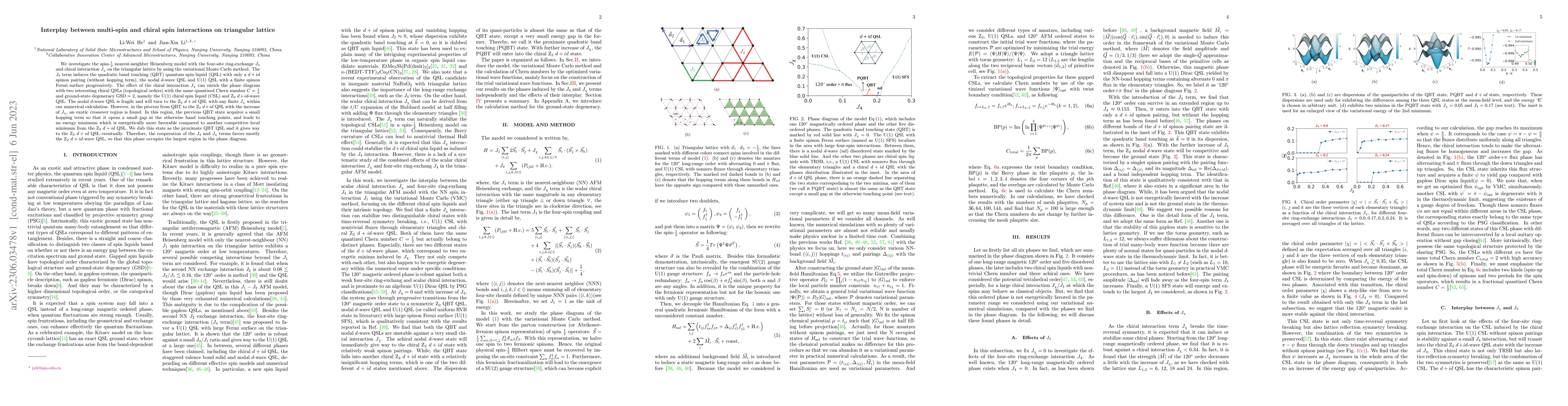 Thumbnail for Interplay between multi-spin and chiral spin interactions on triangular
  lattice