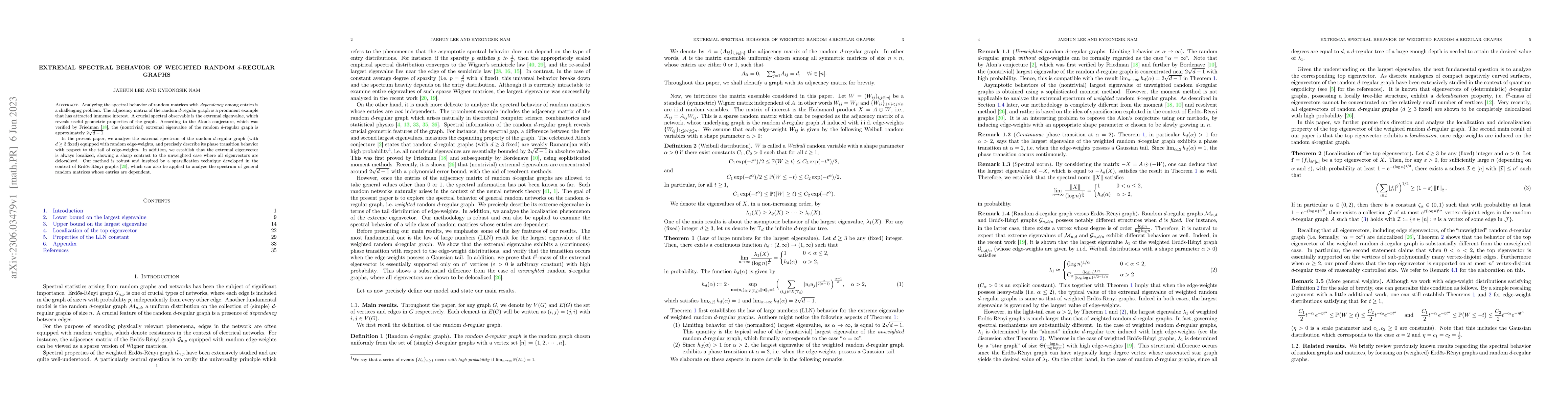 Thumbnail for Extremal spectral behavior of weighted random $d$-regular graphs